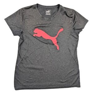 Puma Charcoal Gray Crew Neck Pink  Logo T-Shirt Women's Size‎ Medium